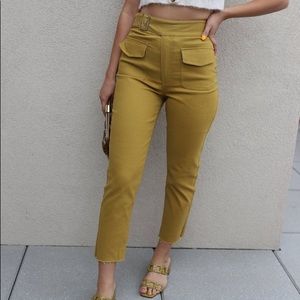 Mustard high waist belted pants